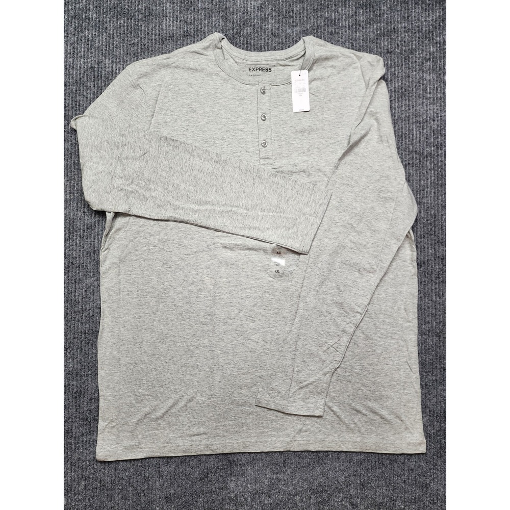 Express Mens Slim Supersoft Long Sleeve Henley Gray XXL NWT